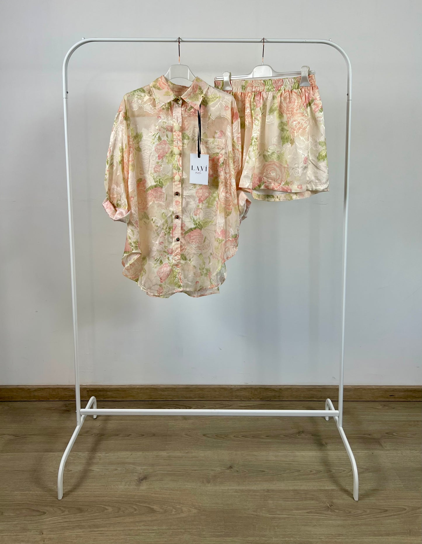 CAMICIA FIORI ROSA VERDE ORO