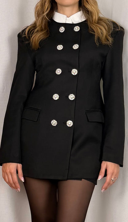 giacca blazer avvitata nera black bottoni gioiello 