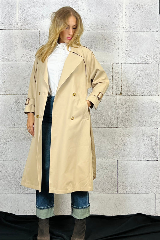 TRENCH BEIGE CAPPOTTO GIACCA IMPERMEABILE BEIGE TRENCH COAT WATERPROOF JACKET