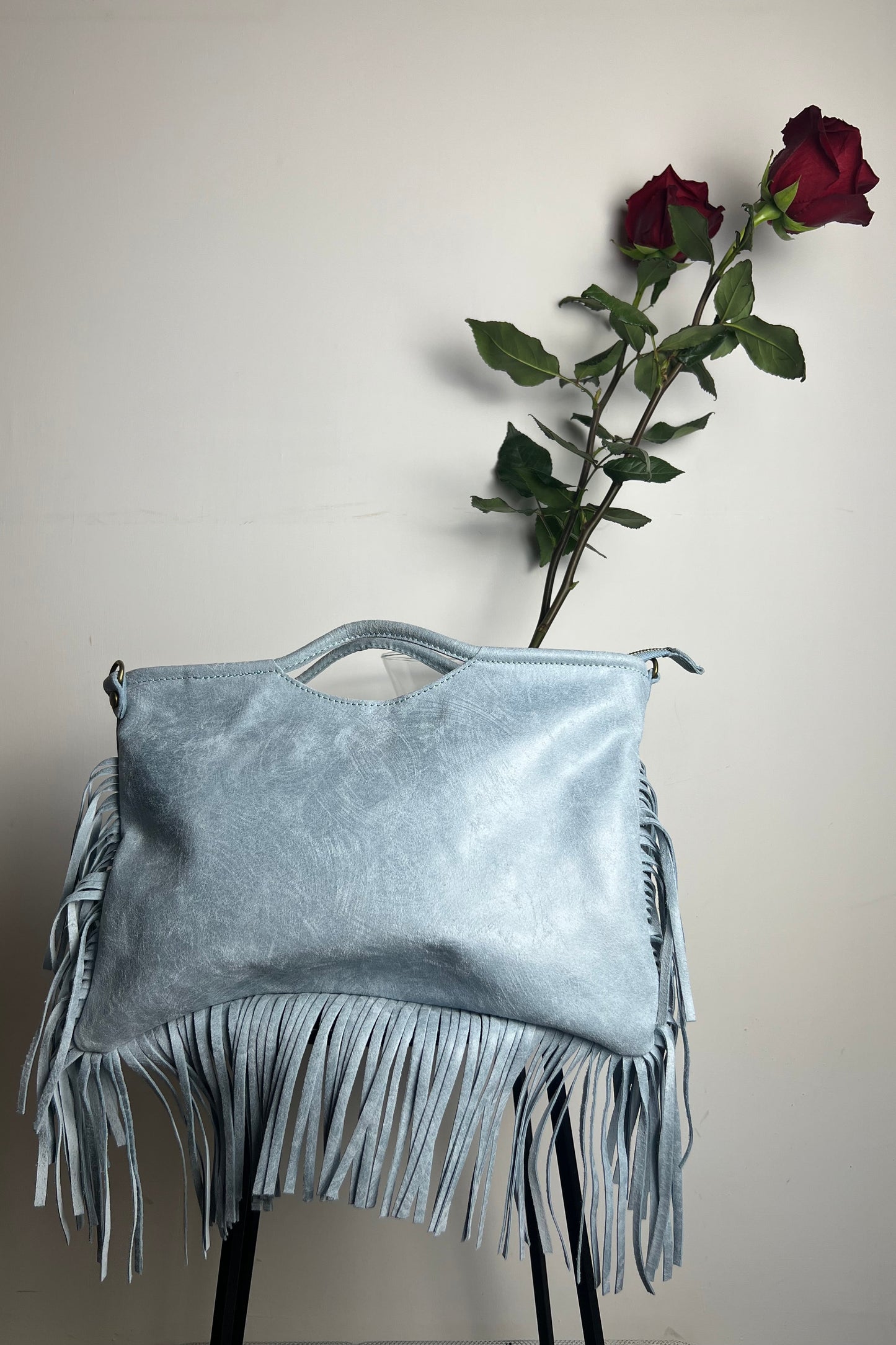 borsa bag frange celeste carta da zucchero