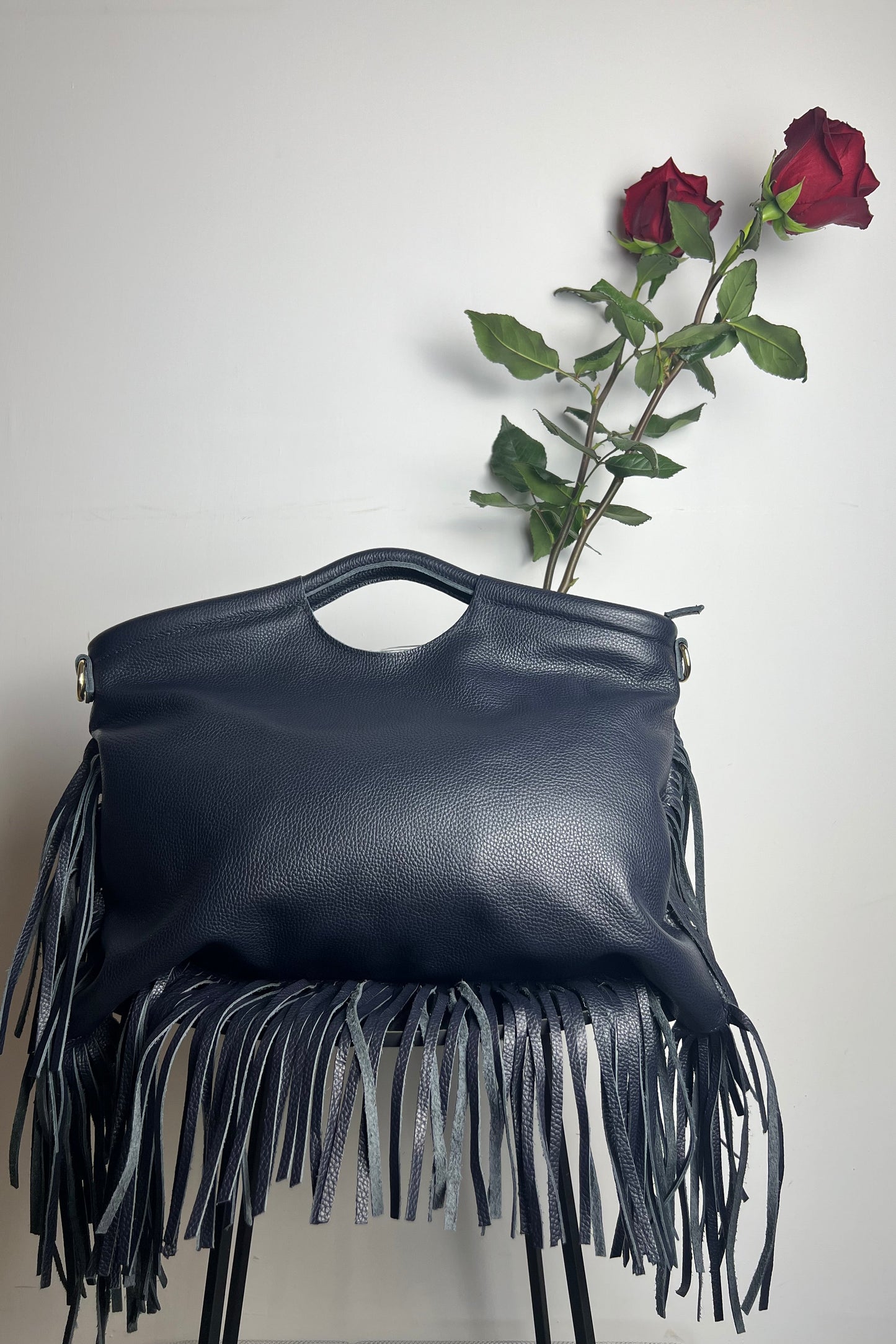 maxi bag borsa grande blu frange