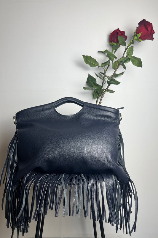 maxi bag borsa grande blu frange