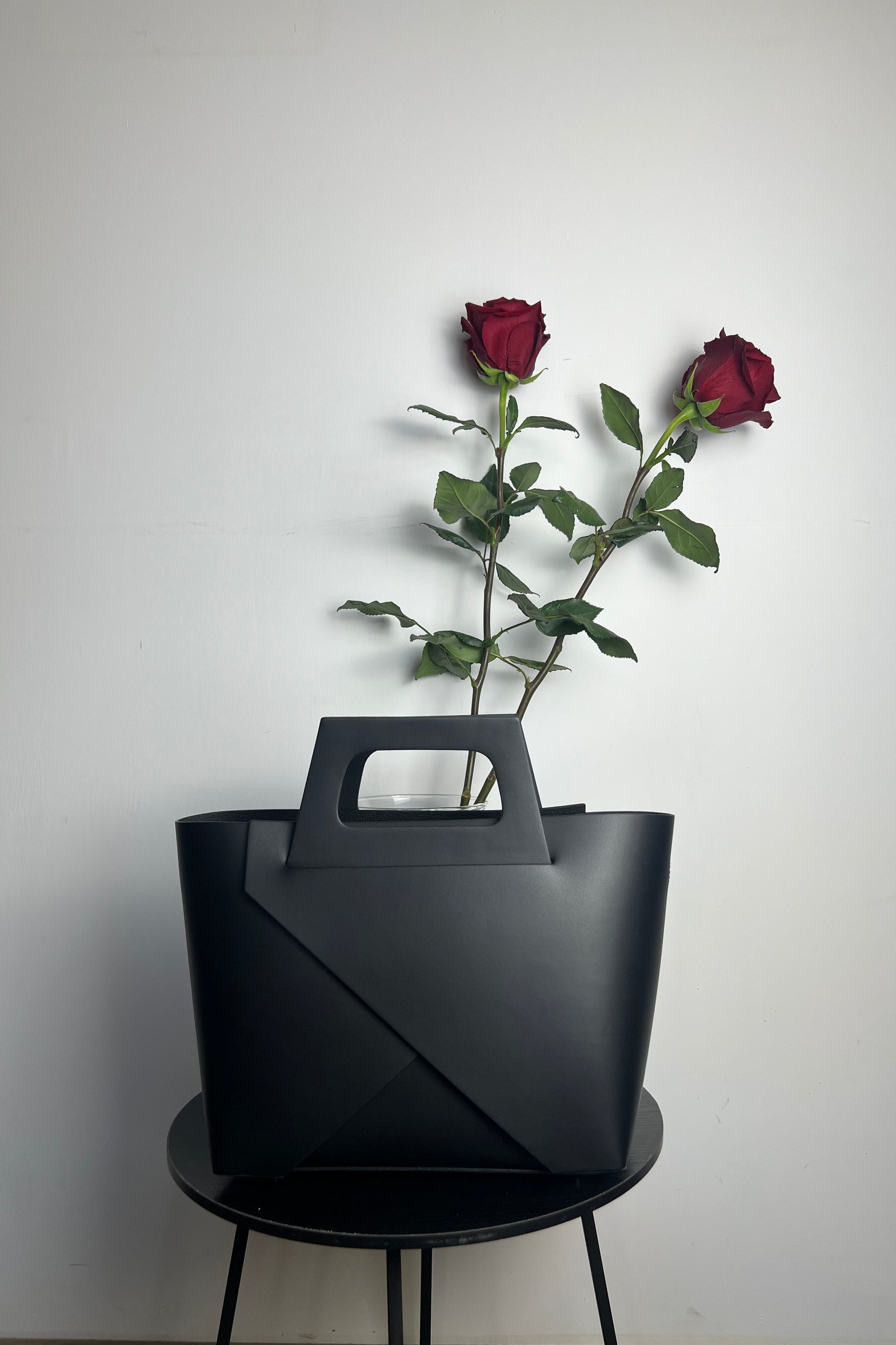 bag borsa geometrica nera in pelle