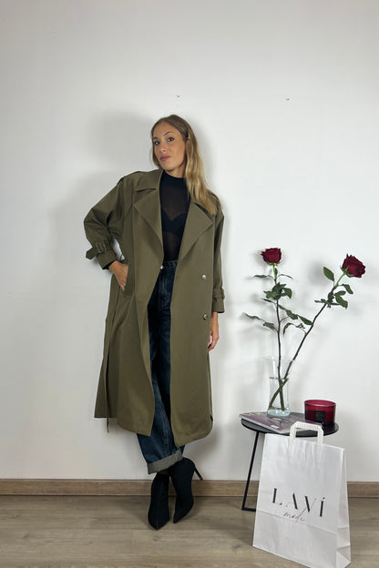 trench verde militare giacca a vento verde green jacket 