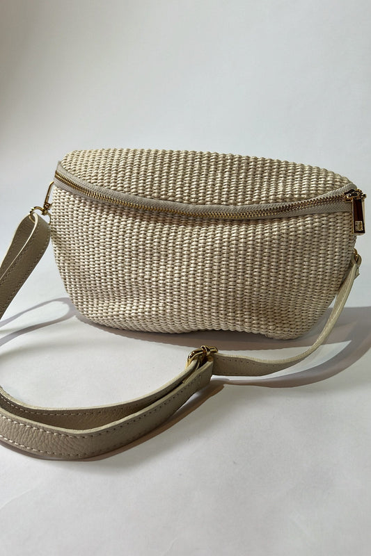 marsupio paglia e pelle beige